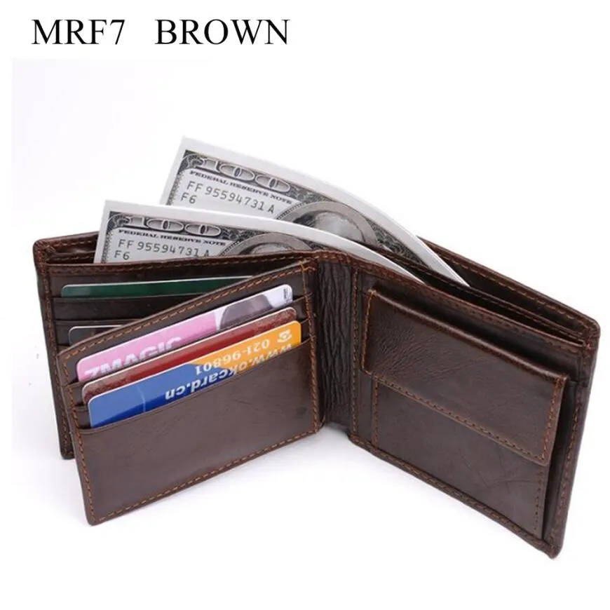 100% Genuine Leather Wallet Men New Brand Purses for men Black Brown Bifold Wallet RFID Blocking Wallets With Gift Box MRF7