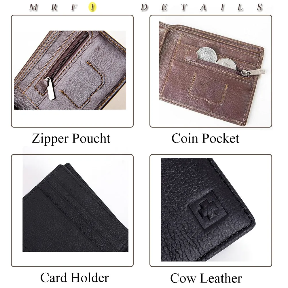 100% Genuine Leather Wallet Men New Brand Purses for men Black Brown Bifold Wallet RFID Blocking Wallets With Gift Box MRF7