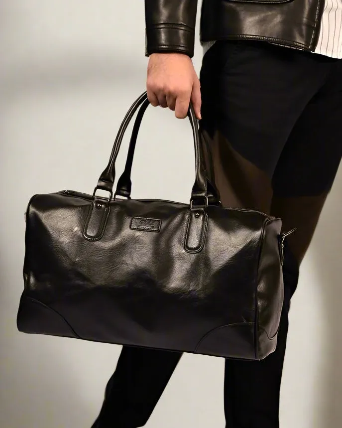 2H #6056 Black pu leather Travel Duffle Bag