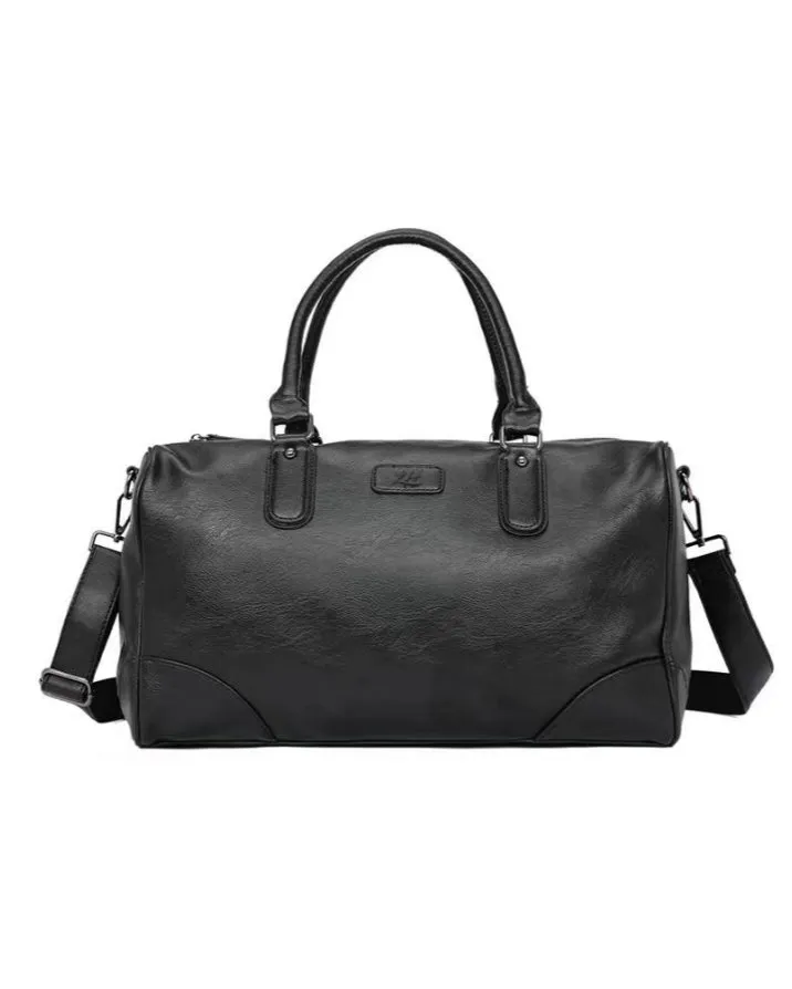 2H #6056 Black pu leather Travel Duffle Bag