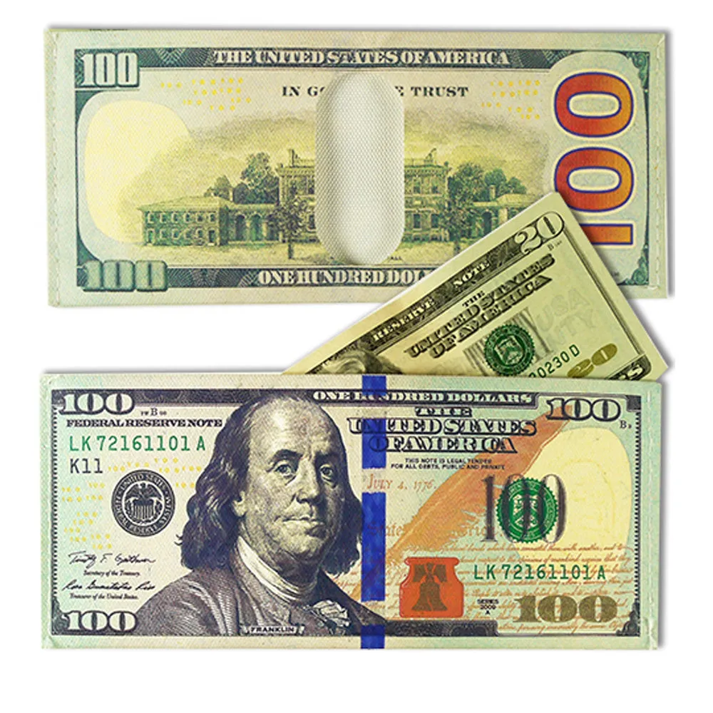 3 Pc Bifold Money Print Wallet Benjamin Franklin 100 Hundred Dollar Bill Canvas