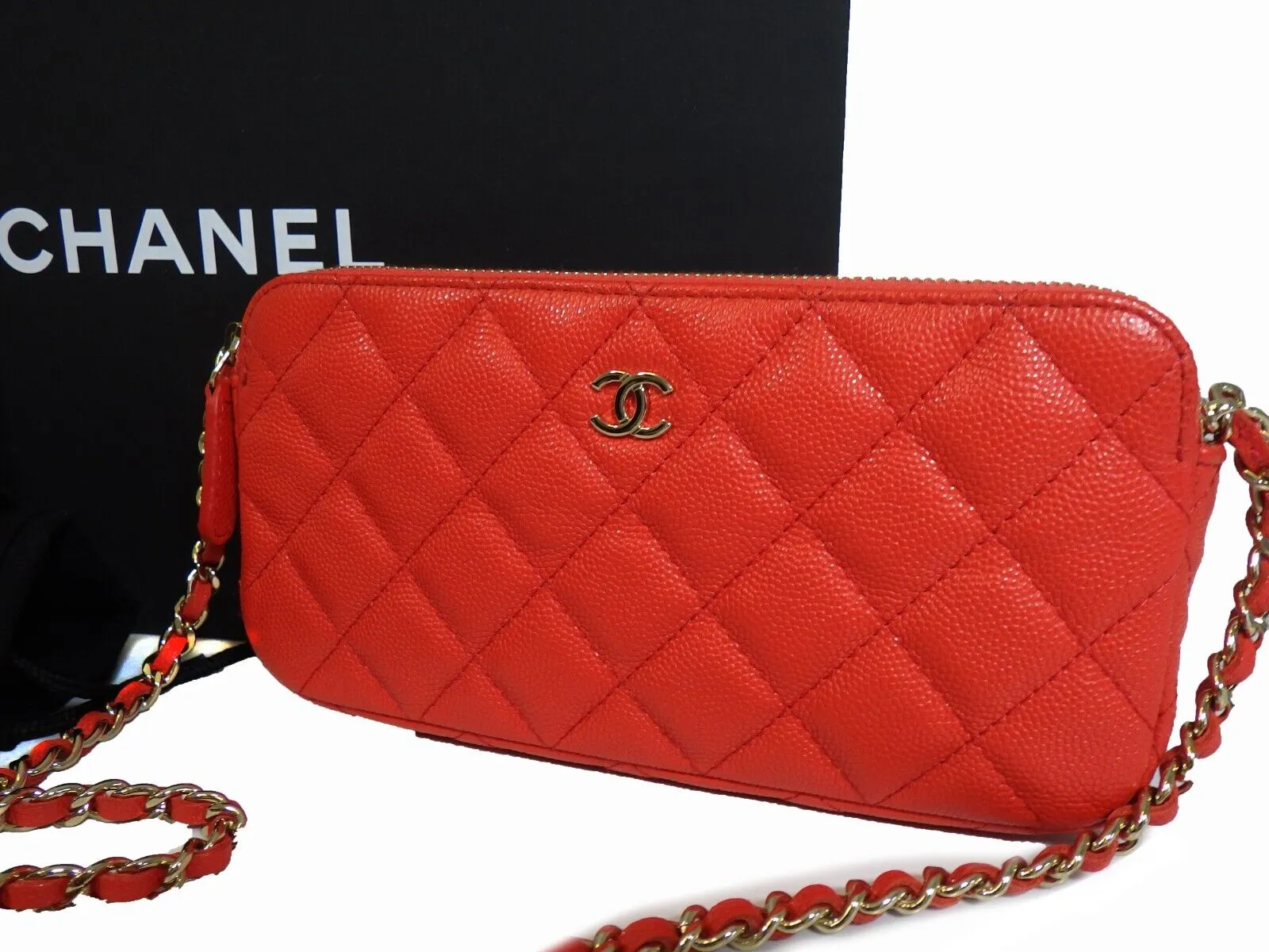 Chanel - New w/ Tags - 19 Red Leather Double Zip Wallet On Chain - WOC Crossbody