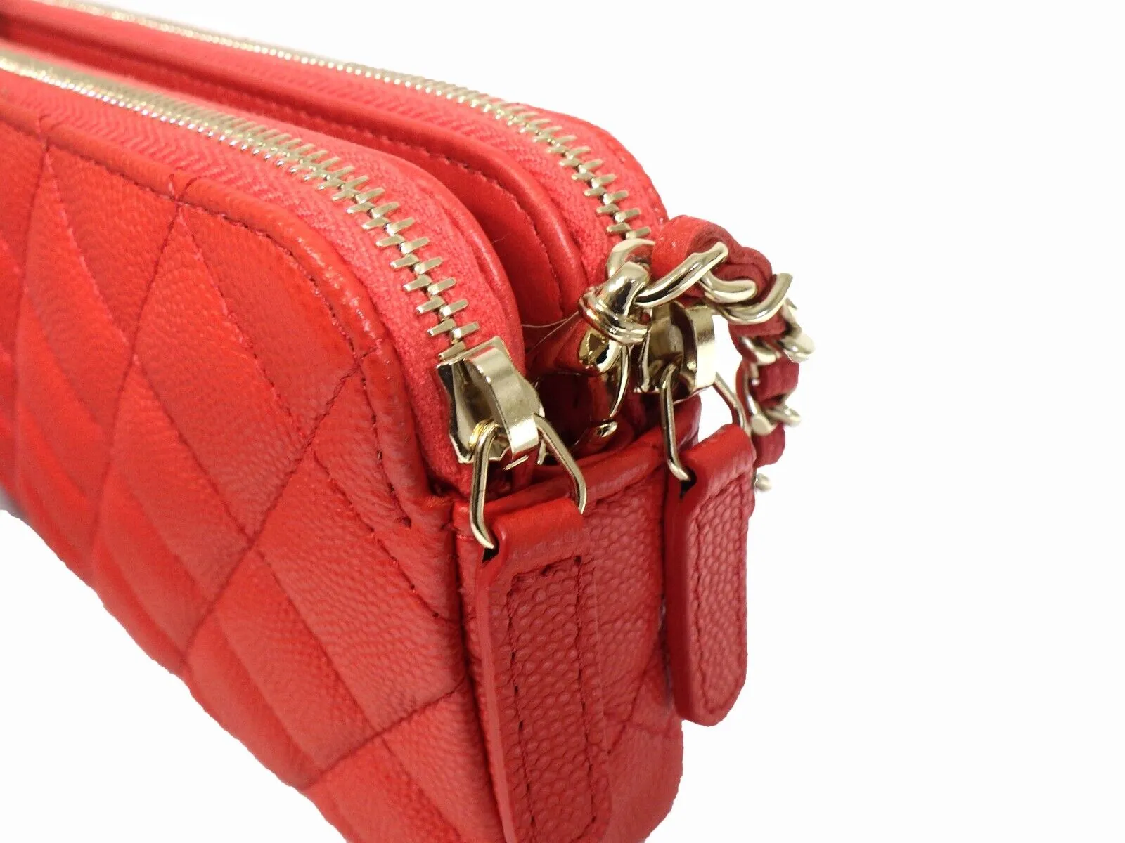 Chanel - New w/ Tags - 19 Red Leather Double Zip Wallet On Chain - WOC Crossbody