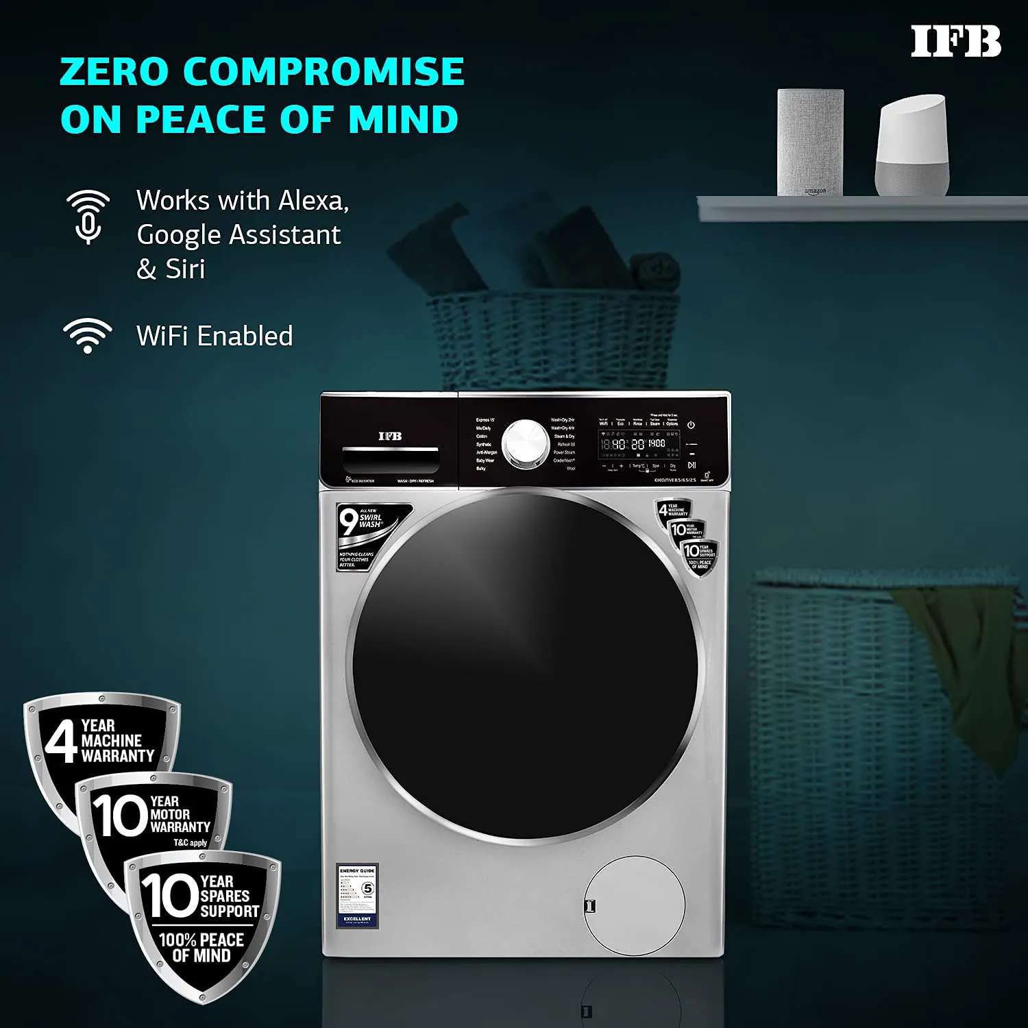 IFB Washer Dryer Executive ZXS 8.5/6.5kg 5 Star Inverter Fully-Automatic