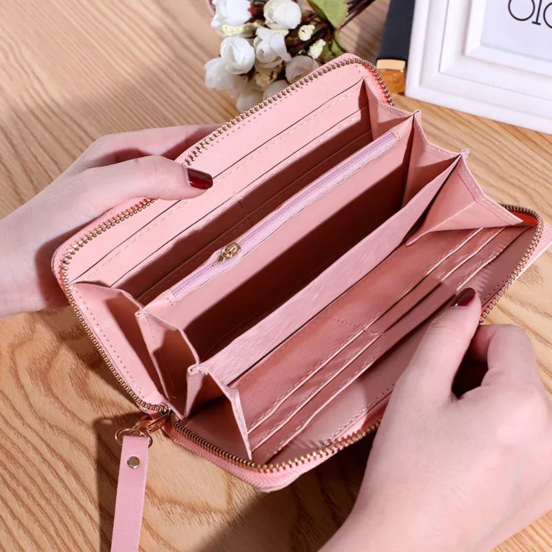 Long Contrast Zipper Tassel Wallet