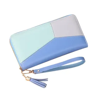 Long Contrast Zipper Tassel Wallet
